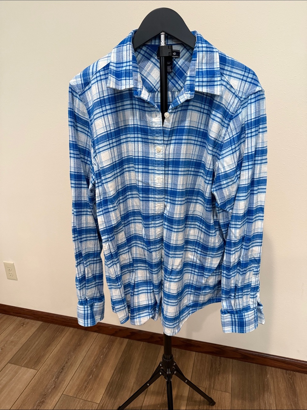 Lands' End Blue & White Plaid Cotton Button-Down Shirt